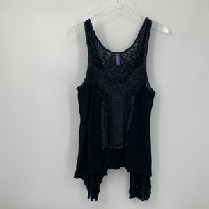 Free People burnout tank top blouse shirt sleeveless cotton frayed lace blue L